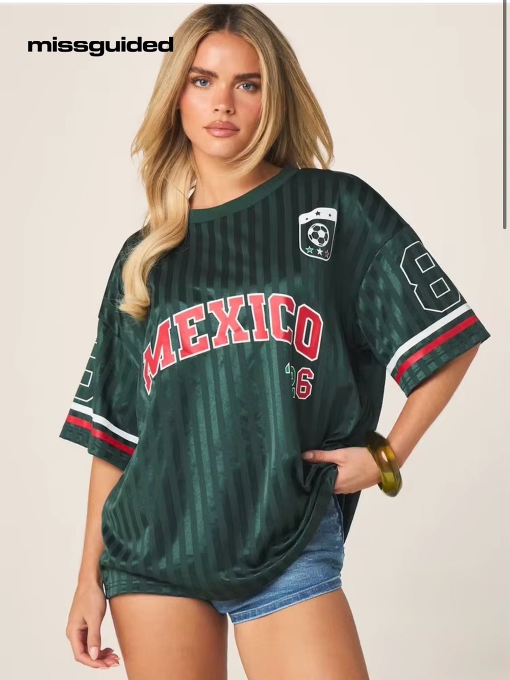 Missguided Dark Green Mexico Graphic Soccer Tee with Red Accent - Picture 1 of 11